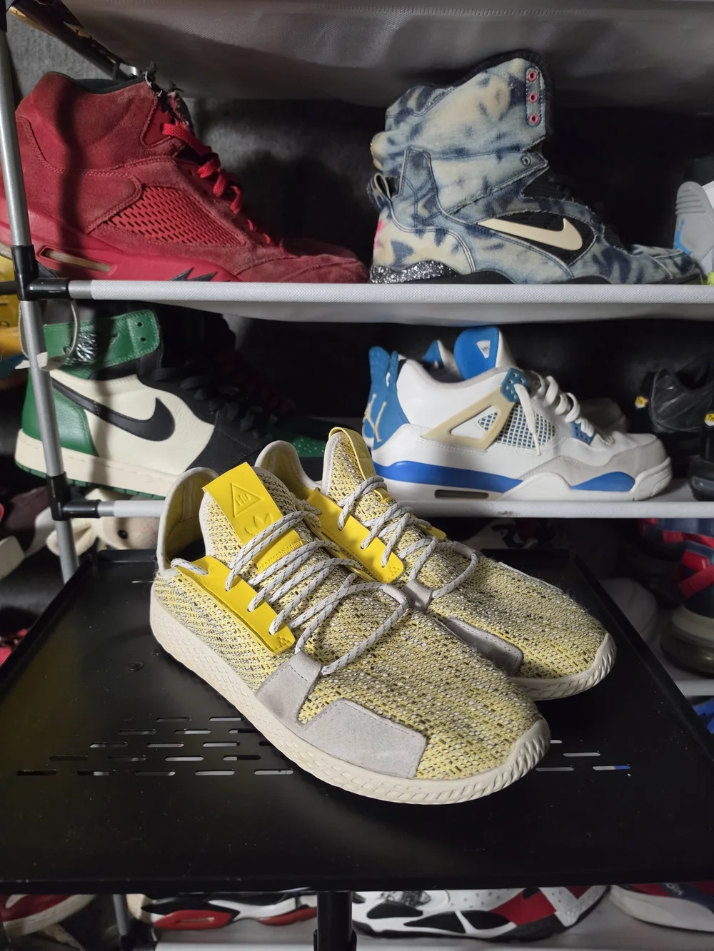 🔥 adidas Pharrell William HU V2 Yellow & Gray Knit Casual Athletic Sneakers